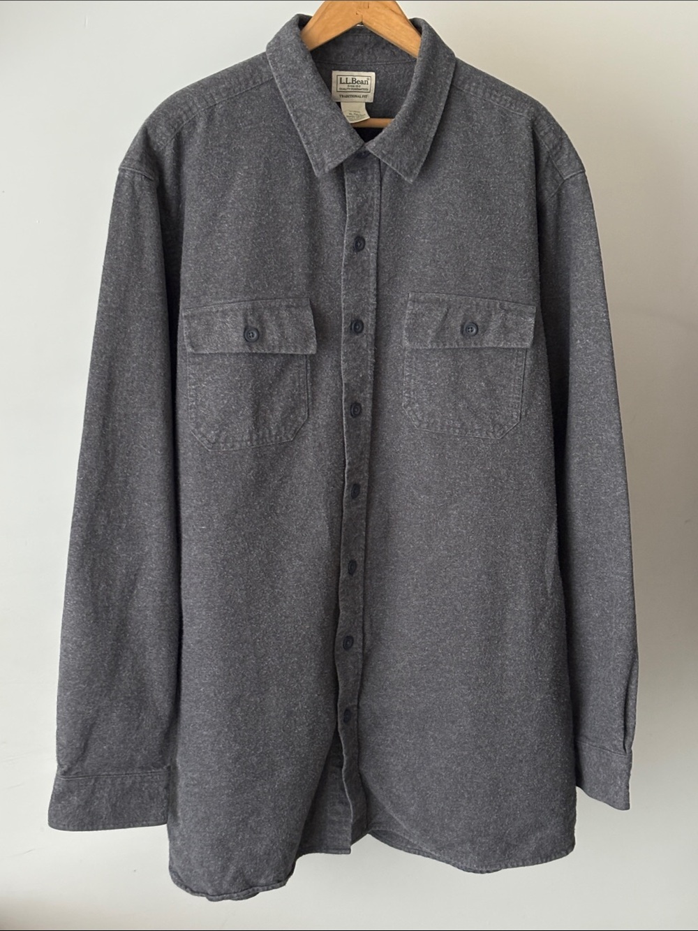 L.L.Bean Traditional Fit Heather Gray Flannel Shirt XL Tall 100% Cotton